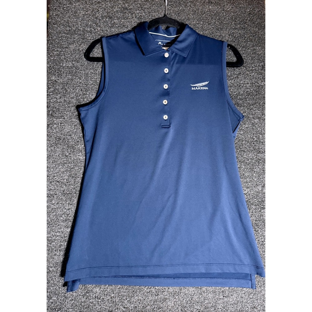 Peter Millar Sleeveless Polo Women M Navy New Makena Go lf UPF 50+ Activewear
